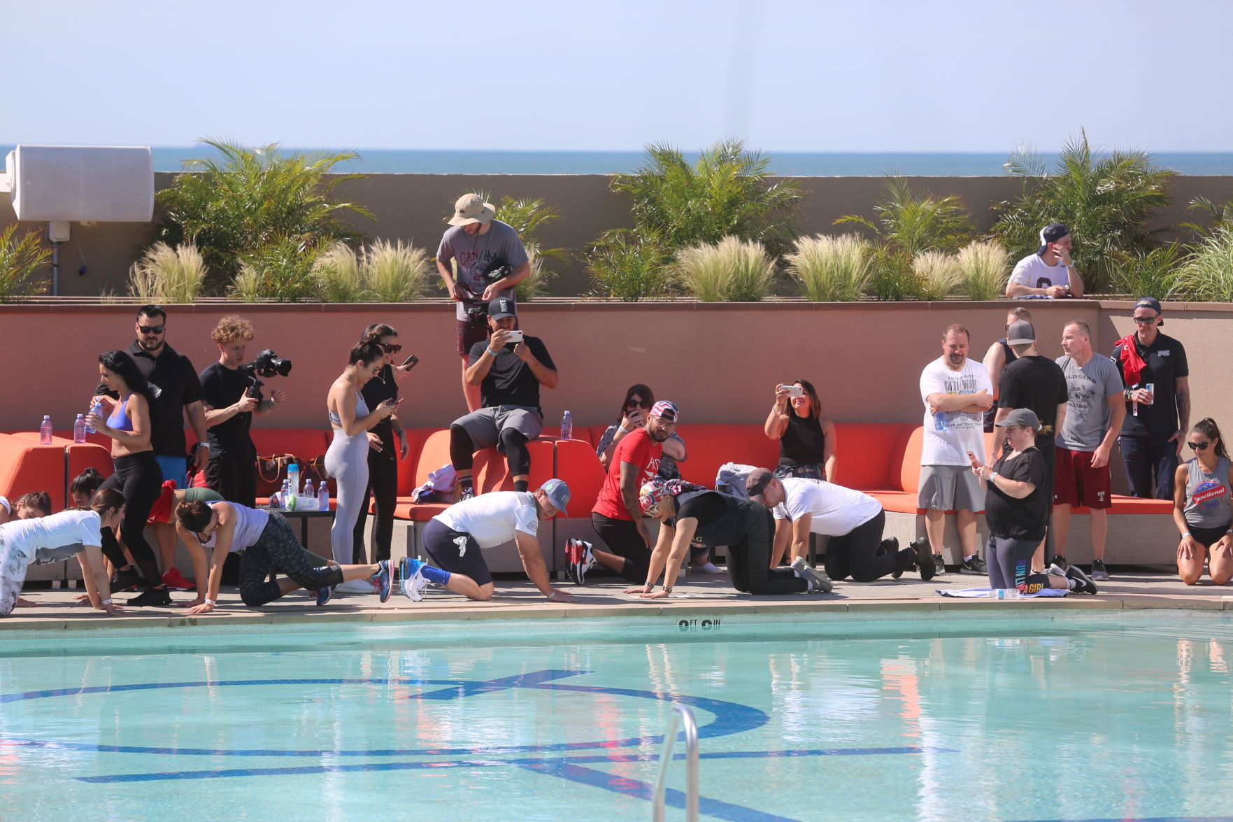 Actor Mark Wahlberg helps to lead a F45 track workout at Ocean Casino Resort in Atlantic City as part of the casino's one-year anniversary Saturday, June 22, 2019.